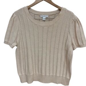 Christopher & Banks Sweater Cream Women’s Size Medium Short Puff Sleeve